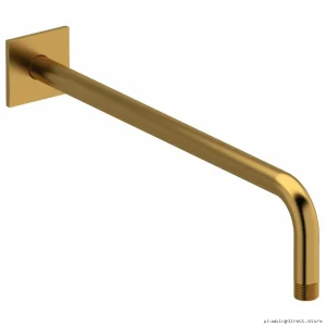 16-Inch Wall-Mounted Shower Arm with Square Escutcheon & Brushed Gold Finish