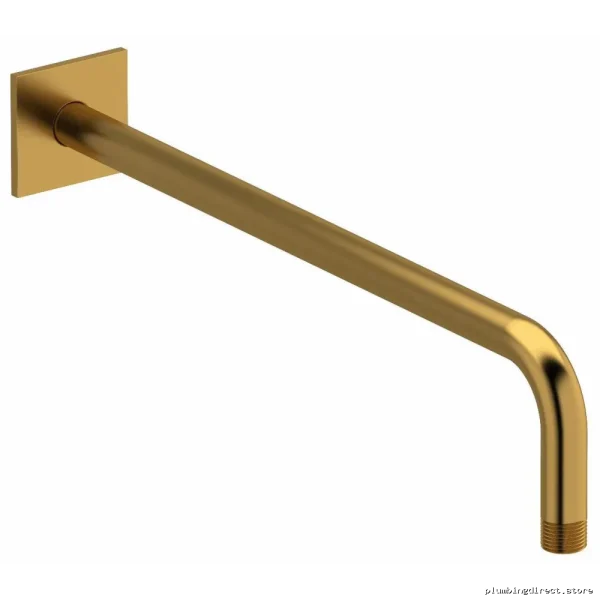 16-Inch Wall-Mounted Shower Arm with Square Escutcheon & Brushed Gold Finish