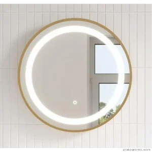 24in LED Round Mirror - Touch Control in Brushed Gold