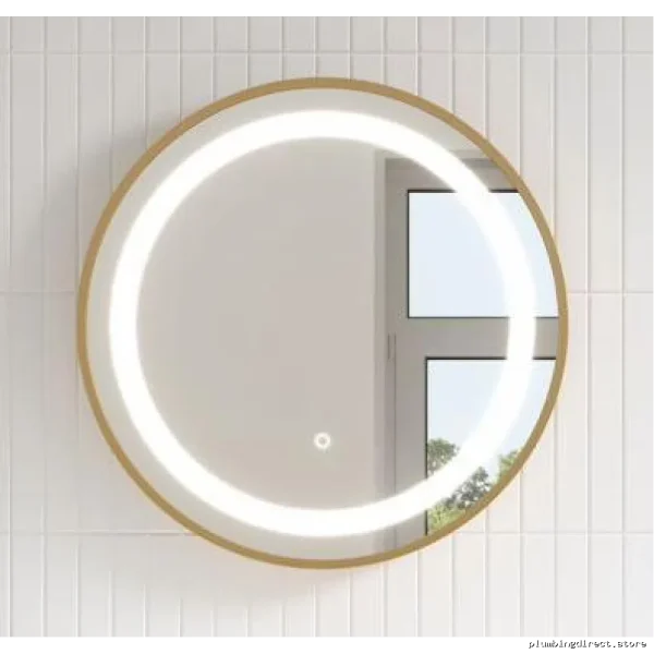 24in LED Round Mirror - Touch Control in Brushed Gold