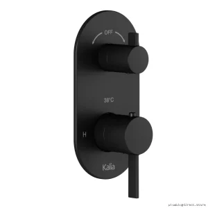 3-Way Thermostatic Valve: Integrated Diverter & Trim, Matte Black Finish - RoundOne BF1579-160 Kalia