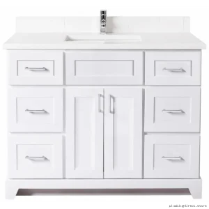 42" White Shaker Vanity with Carrera Quartz Top & Chrome Handles - Stonewood