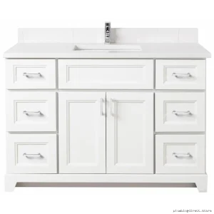 48in White Vanity with Square Handles & Quartz Top - Chrome Carrera