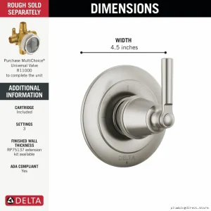 Saylor Stainless Steel Adjustable Shower Diverter Trim - 3 Settings