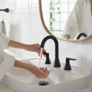 American Standard Aspirations Matte Black Widespread Faucet - Pop-up Drain Model 7061801.243