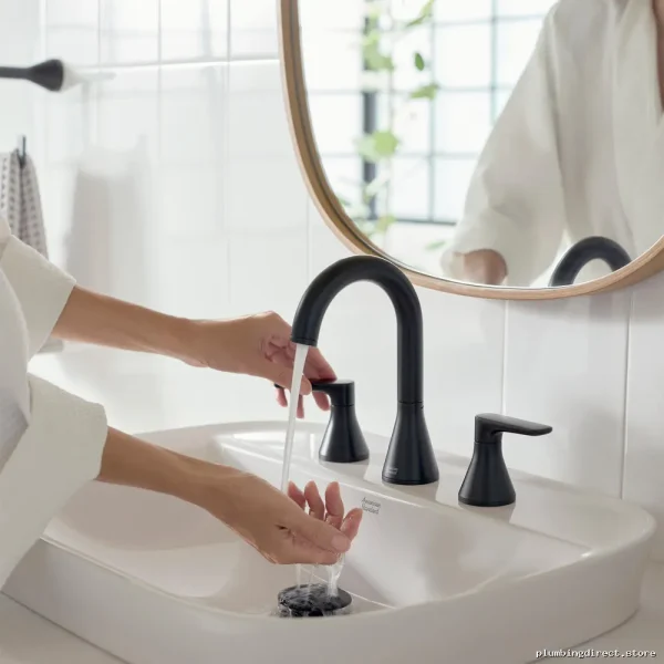 American Standard Aspirations Matte Black Widespread Faucet - Pop-up Drain Model 7061801.243