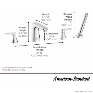 American Standard Brushed Nickel Roman Tub Faucet Trim with Handheld Shower T061901.295