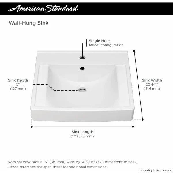American Standard Wall-Mounted Single-Hole Bathroom Sink in White - Image 3