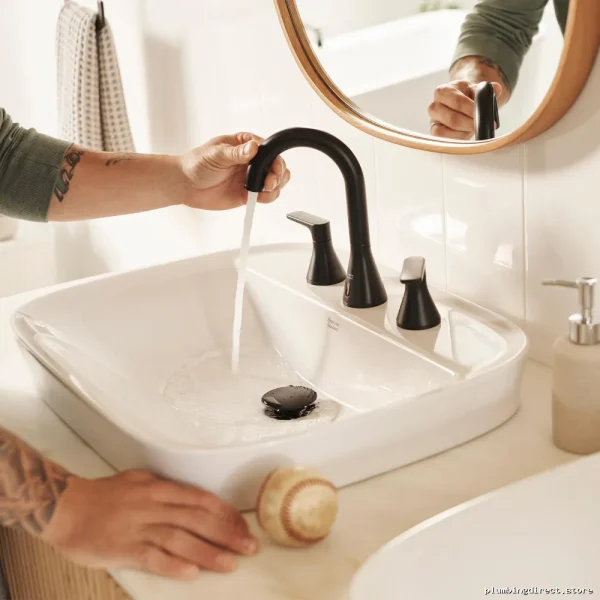 American Standard Aspirations Widespread Bathroom Faucet with Pop-Up Drain - Matte Black Finish Model 7061857.243 - Image 2