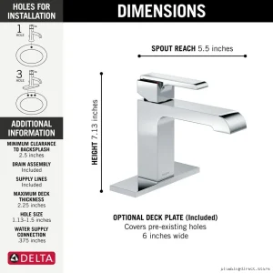 Ara Single-Hole Bathroom Sink Faucet 1.0 GPM Low-Flow Chrome Delta Faucet 567LF