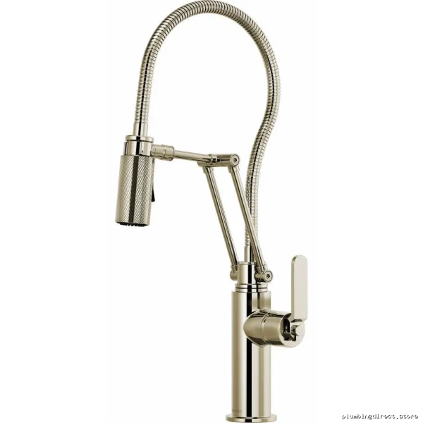 Brizo 63144LF-PN Polished Nickel Articulating Kitchen Faucet, Industrial Handle, Hose