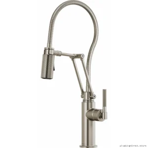 Articulating Kitchen Faucet - Stainless Steel Hose & Knurled Handle for Easy Cleaning | Litze 63143LF-SS Brizo