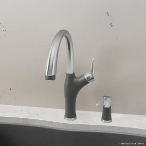 Artona Pull Down Kitchen Faucet with Spray Function - Stainless Steel & Matte Black Finish 442033 Blanco