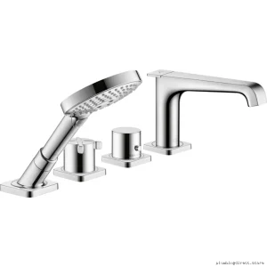 Axor Citterio E 4-Hole Roman Tub Faucet Trim Kit with Handheld Shower - Chrome 36413001