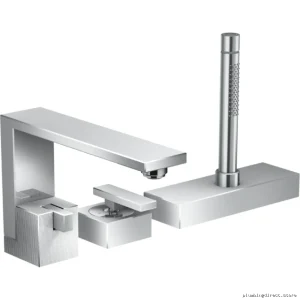 Axor Edge Chrome Three-Hole Roman Tub Faucet with Hand Shower