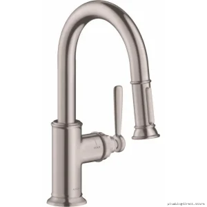 Axor Montreux Pull-Down Kitchen Faucet with Steel Optic Finish and Prep Spray