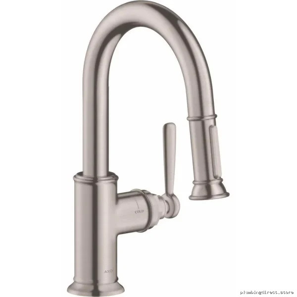 Axor Montreux Pull-Down Kitchen Faucet with Steel Optic Finish and Prep Spray