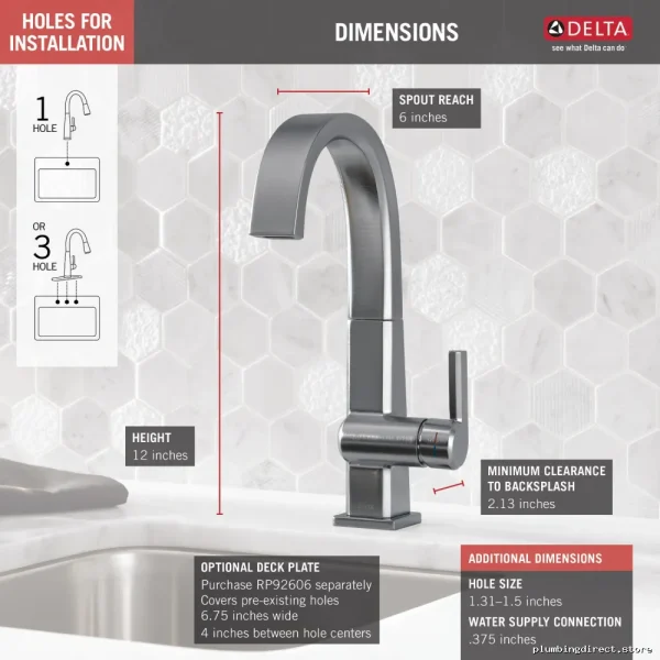 Pivotal Bar & Prep Faucet - Arctic Stainless Steel 1993LF-AR Delta Mount - Image 2