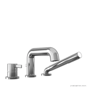 Basico Three Piece Roman Tub Filler Set w/ Handheld – Modern Chrome Bath Fixture by Kalia