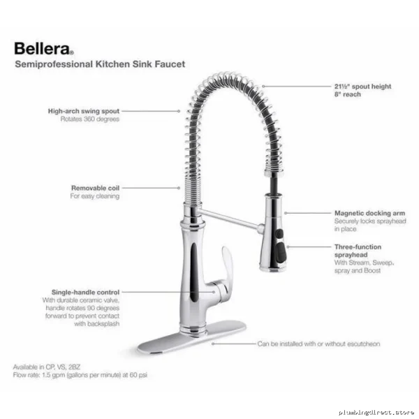 Bellera Pro Kitchen Faucet w/ Spring Pulldown Spray - Vibrant Stainless KVS - Image 2