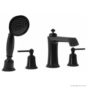 Black Deck-Mount 4-Piece Bathtub Faucet with Hand Shower - Rustik Collection