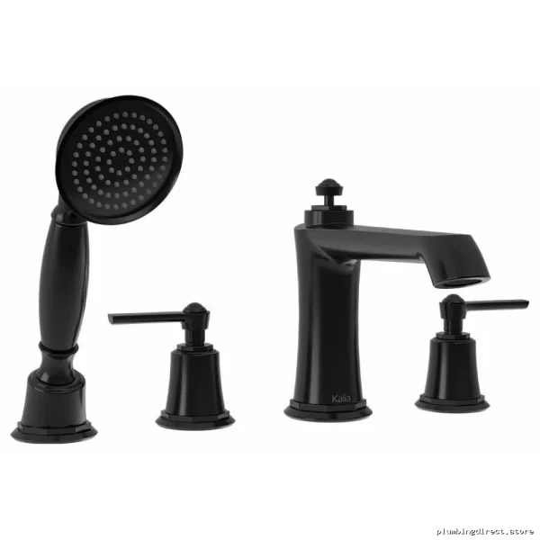 Black Deck-Mount 4-Piece Bathtub Faucet with Hand Shower - Rustik Collection