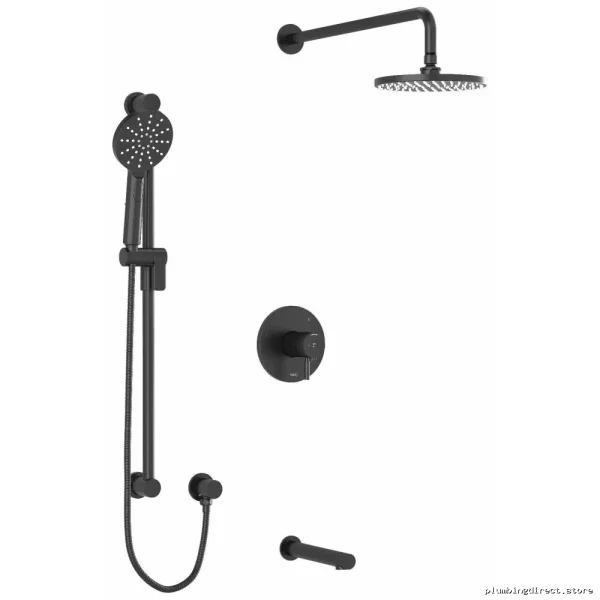 Black RIU Tub and Shower Faucet Trim with Ceiling Mount Shower Arm TKIT1345RUTMBK-6
