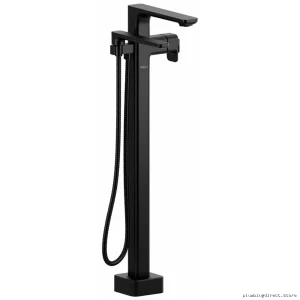 Black Thermostatic Tub Filler with Hand Shower Floor Mount EQ39BK