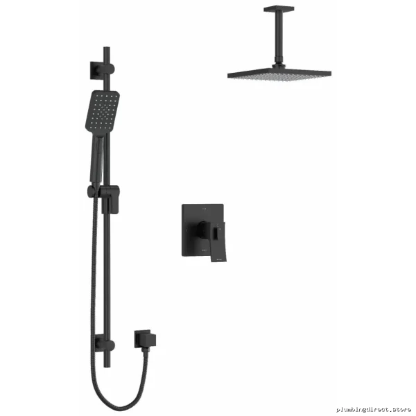 Black Zendo Ceiling Shower Arm & Faucet Trim Set - RioBEL TKIT323ZOTQBK-6