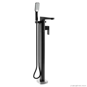 Kalia Black/Chrome 3-Piece Floor Mount Tub Filler with Hand Shower - BF1293-150