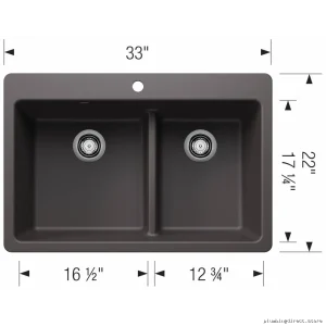 Liven 33" Bowl Dual Mount Low Divide Silgranit Kitchen Sink - Blanco