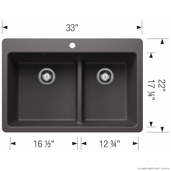 Liven 33" Bowl Dual Mount Low Divide Silgranit Kitchen Sink - Blanco