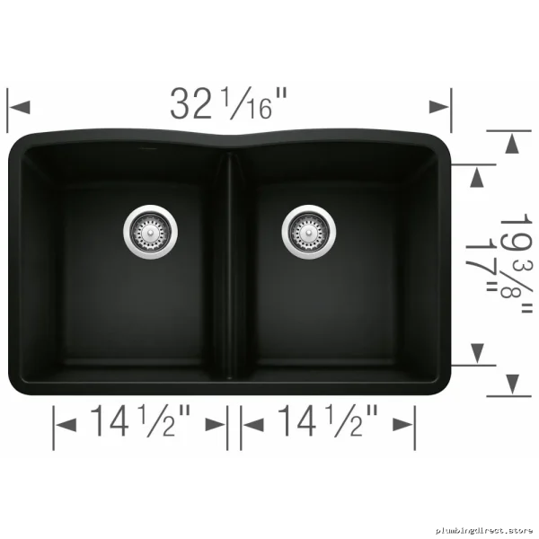 Blanco Coal Black Silgranit Undermount Double Bowl Kitchen Sink 402622