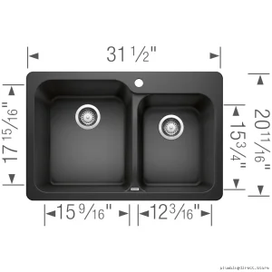 Blanco Anthracite Silgranit Drop-In Kitchen Sink 1.75 Bowl Model 401134