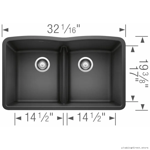 Blanco Anthracite Silgranit Undermount Sink - Diamond U 2-Bowl Low Divide 401834 - Image 2