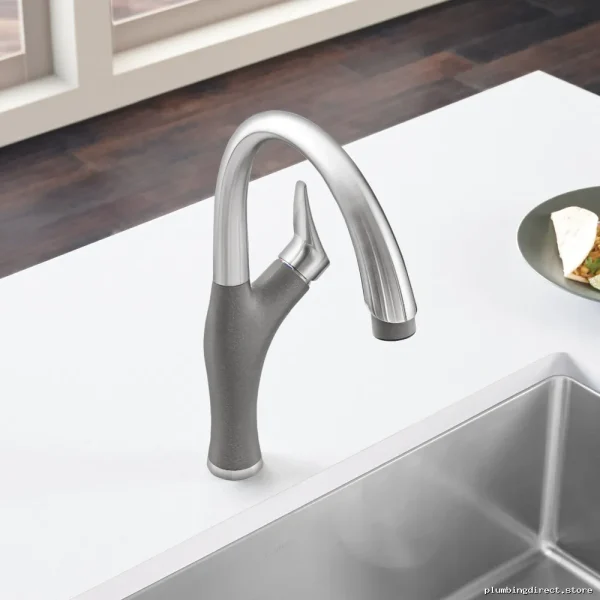 Blanco Artona Stainless Gray Kitchen Faucet with Easy-Pull Spray 442034