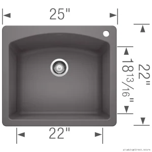 Diamond 1 Bowl Drop-In Silgranit Kitchen Sink - Cinder Model 401408 Blanco