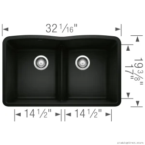 Blanco Coal Black Two-Bowl Undermount Silgranit Sink with Low-Divide Design - Model 402623