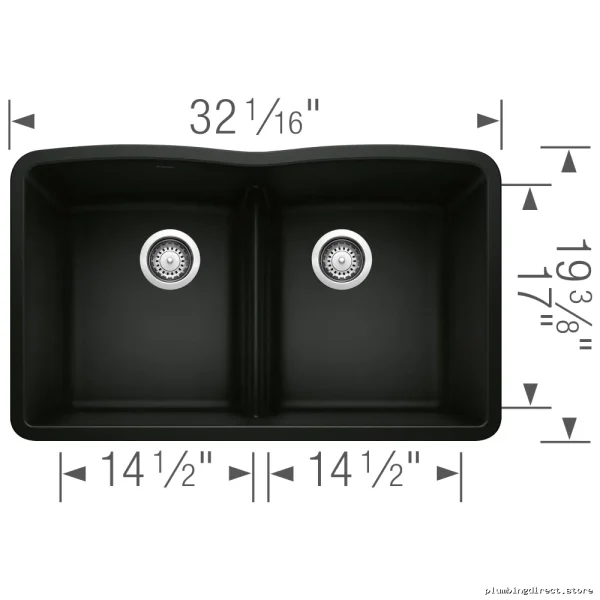 Blanco Coal Black Two-Bowl Undermount Silgranit Sink with Low-Divide Design - Model 402623