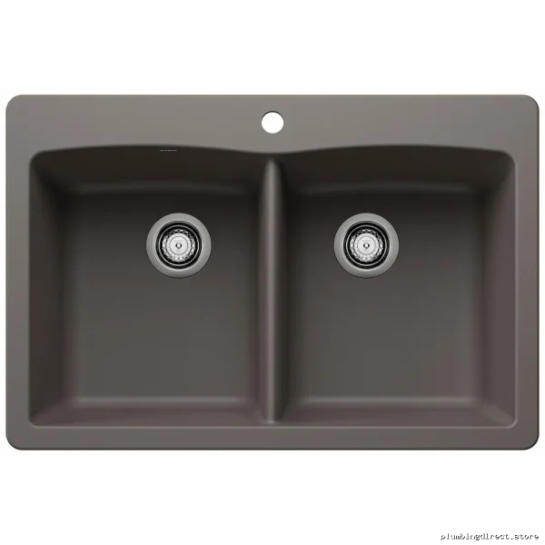 Diamond 210 2 Bowl Drop-In Silgranit Sink | Volcano Gray & Blanco | Model 402907 - Image 2