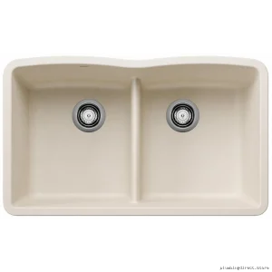 Blanco Diamond U-2 Two-Bowl Undermount Sink with Low Divider - Soft White Silgranit