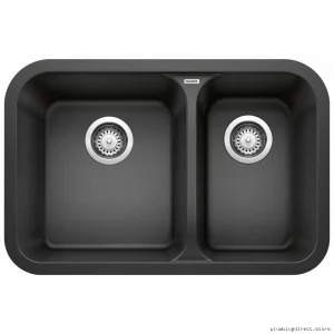 Blanco Model #488888 Half+Full Bowl Undermount Kitchen Sinks with Matte Black Finish