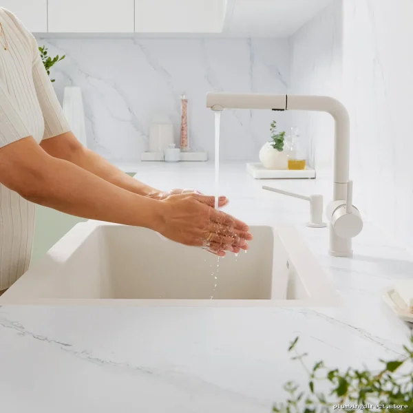 Blanco Linus Kitchen Faucet with Pull-Out Spray & Soft White Finish - Image 3