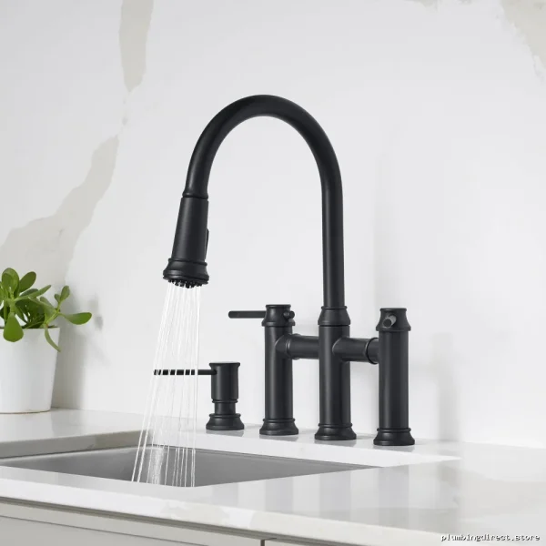Blanco Matte Black Bridge Faucet with Pull Down Sprayer 443024 - Image 2