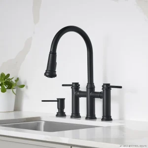 Blanco Matte Black Bridge Faucet with Pull Down Sprayer 443024