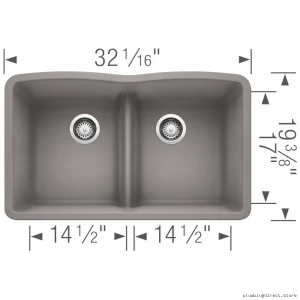 Blanco Two-Bowl Undermount Kitchen Sink with Low Divider & Silgrnit in Metallic Gray