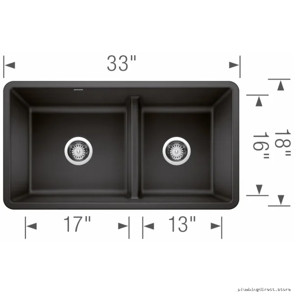 Blanco Precis U Undermount Sink with Low Divide Design - Anthracite Silgranit | 1.75 Bowl - Image 2