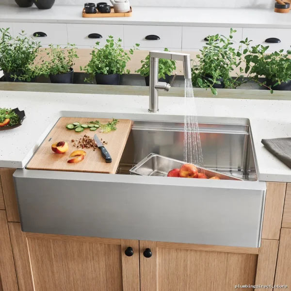 Quatrus R15 Ergonomic Single Apron Front Sink - Stainless 402254 Blanco - Image 2