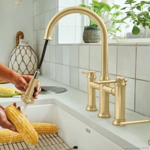 Blanco Satin Gold Pull-Down Kitchen Faucet with Bridge Design 442981