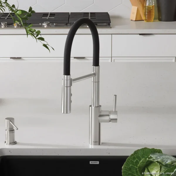 Blanco Semi-Pro Kitchen Faucet with Pull-Down Spray & Flexible Hose - Stainless Steel - Image 2